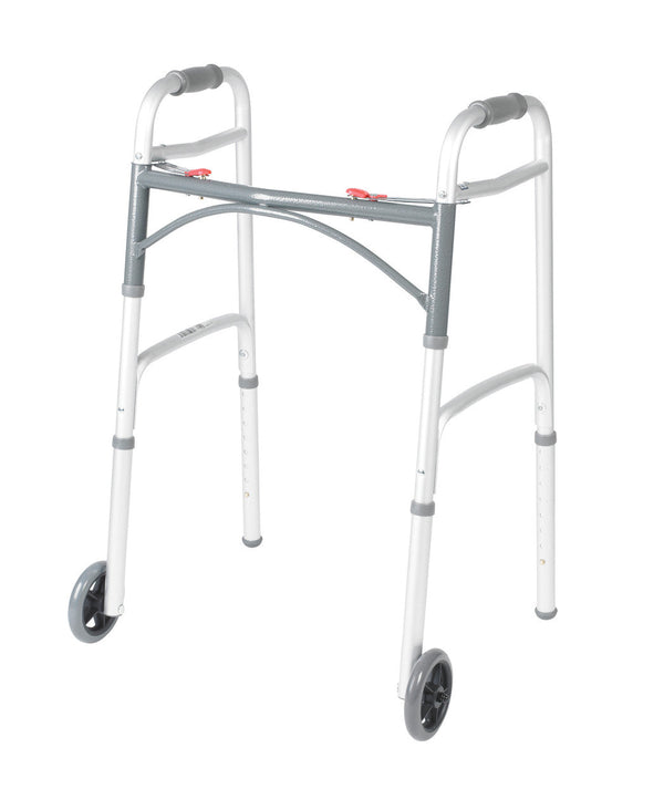 Deluxe Two-Button Folding Walker with 5" Wheels
