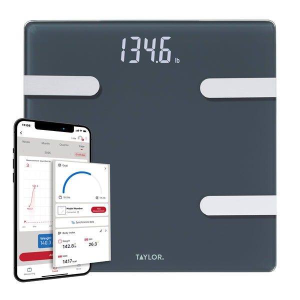 Taylor Smart Body Composition Scale with Precision Hub App, Charcoal