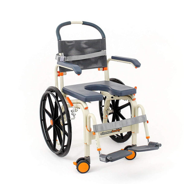 ShowerBuddy Self-Propelled Roll-In Buddy Solo Shower Chair with Commode Opening