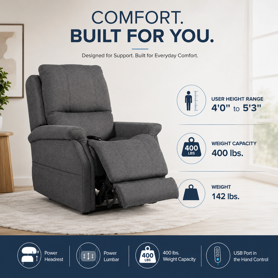 Pride VivaLift! Metro 2 Compact Power Lift Recliner, 400 lb Capacity
