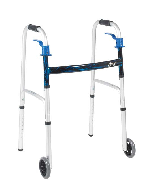 Drive Deluxe Trigger Release Folding Walker with 5" Wheels, Flame Blue Crossbrace