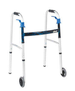 Drive Deluxe Trigger Release Folding Walker with 5" Wheels, Flame Blue Crossbrace