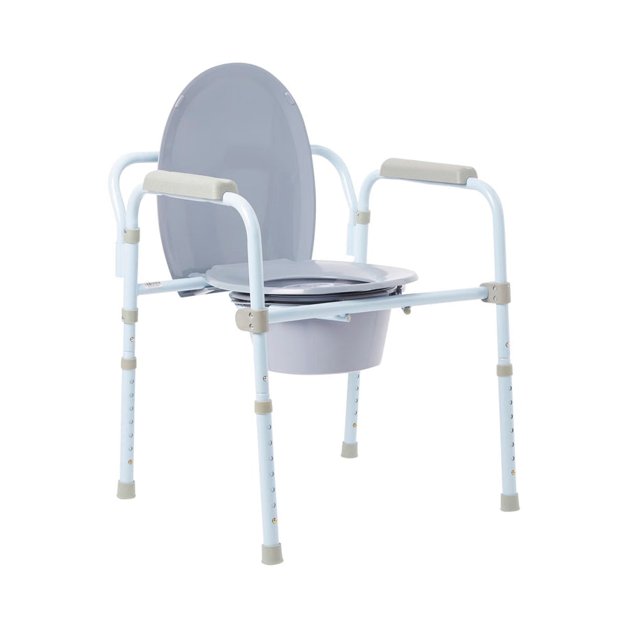 Blue Folding Commode with Fixed Arms by McKesson