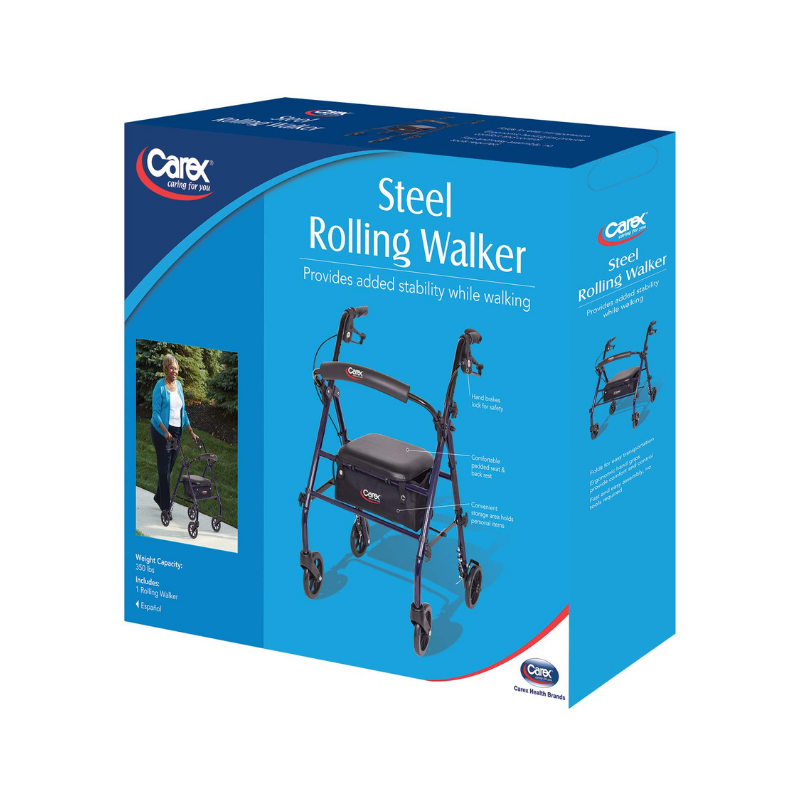 Carex Steel Rollator Rolling Walker with Seat and Back Support