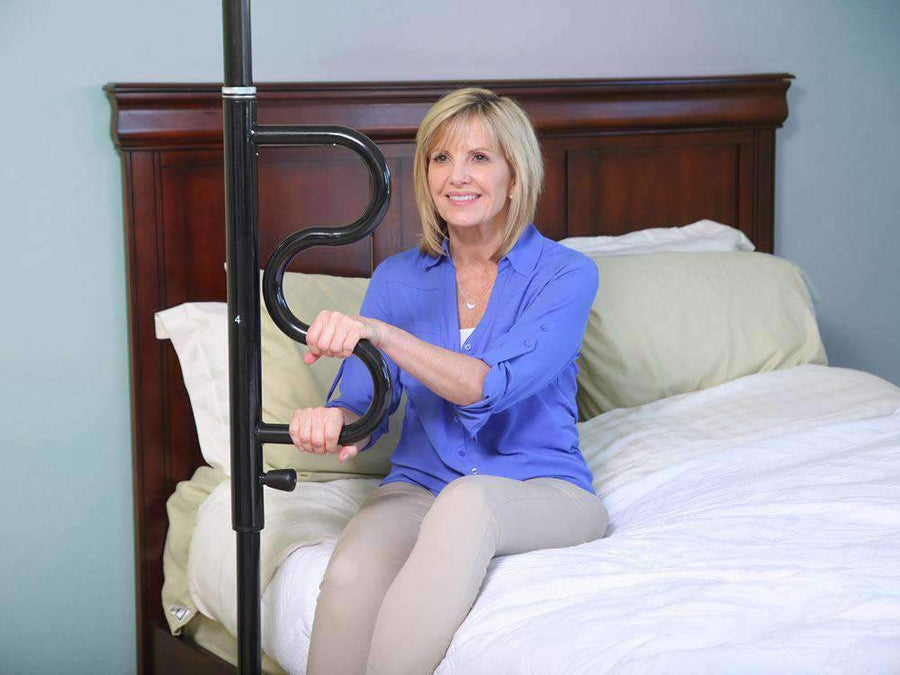 Stander Security Pole & Curve Grab Bar - Elderly Tension Mounted Transfer Pole & Bathroom Assist Grab Bar