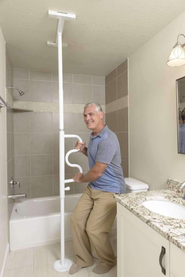 Stander Security Pole & Curve Grab Bar - Elderly Tension Mounted Transfer Pole & Bathroom Assist Grab Bar