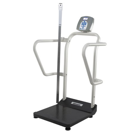 Health O Meter - Floor Scale with Handrail Digital LCD Display 1000 lbs. / 454 kg Capacity Gray AC Adapter / Battery Operated - 1100KLHR-BT