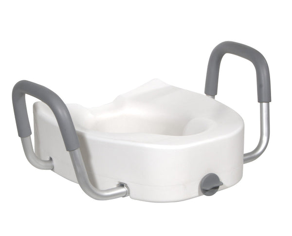 Premium Raised Toilet Seat w/ Lock & Padded Armrests, Elongated - 5 Inch, 300 Lbs. Capacity