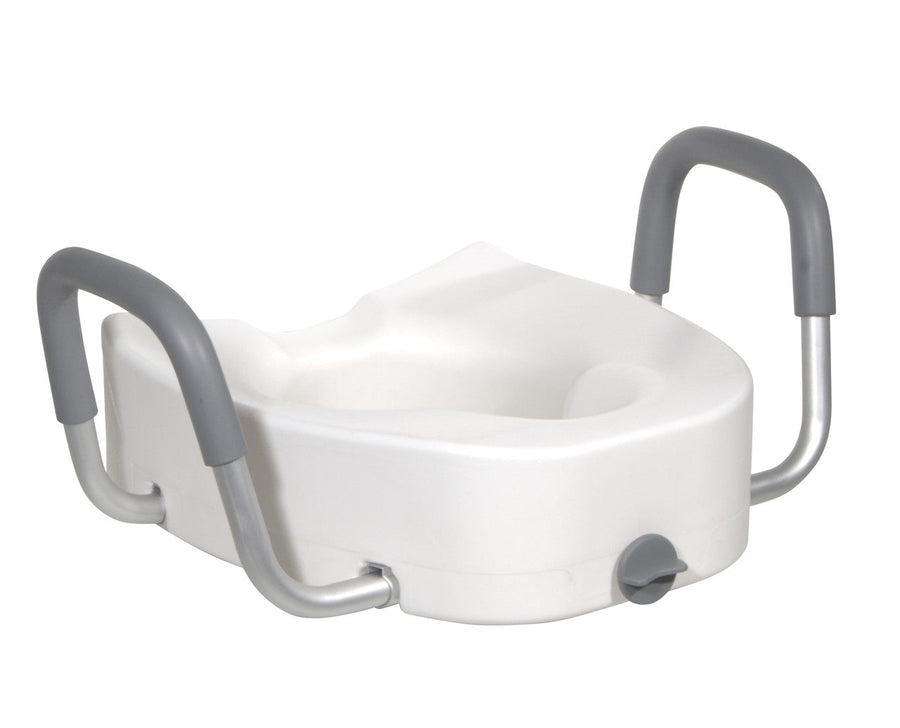Premium Raised Toilet Seat w/ Lock & Padded Armrests, Elongated - 5 Inch, 300 Lbs. Capacity