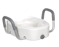 Premium Raised Toilet Seat w/ Lock & Padded Armrests, Elongated - 5 Inch, 300 Lbs. Capacity