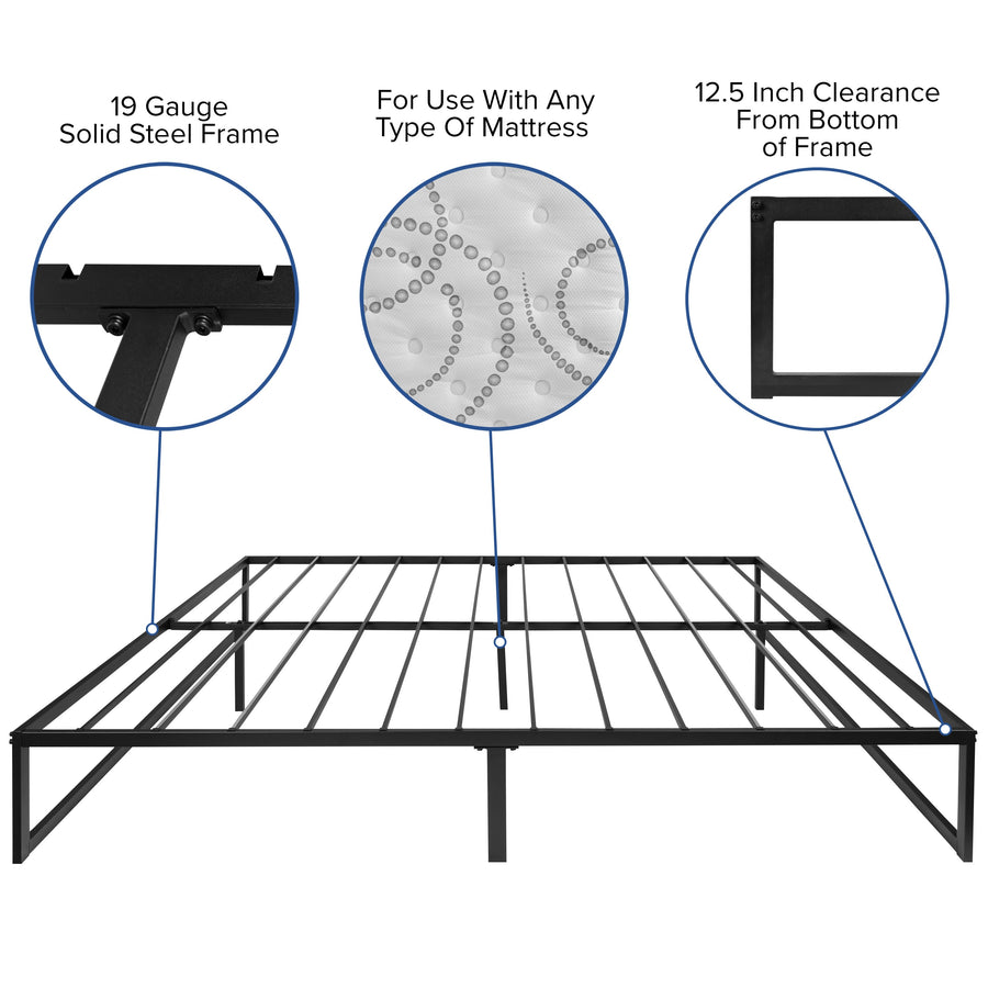 14 Inch Metal Platform Bed Frame with 10 Inch Pocket Spring Mattress in a Box (No Box Spring Required)
