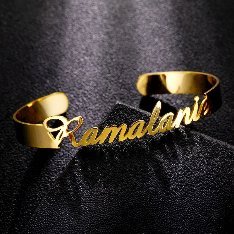 Custom Name Cuff Bracelet Bangle Jewelry Set Personalized Gold Stainless Steel Bangles for Women 2020 Nameplate Charms Bracelets