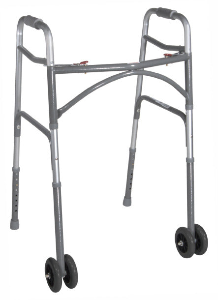Drive Bariatric Aluminum Two-button Folding Walker - with Wheels