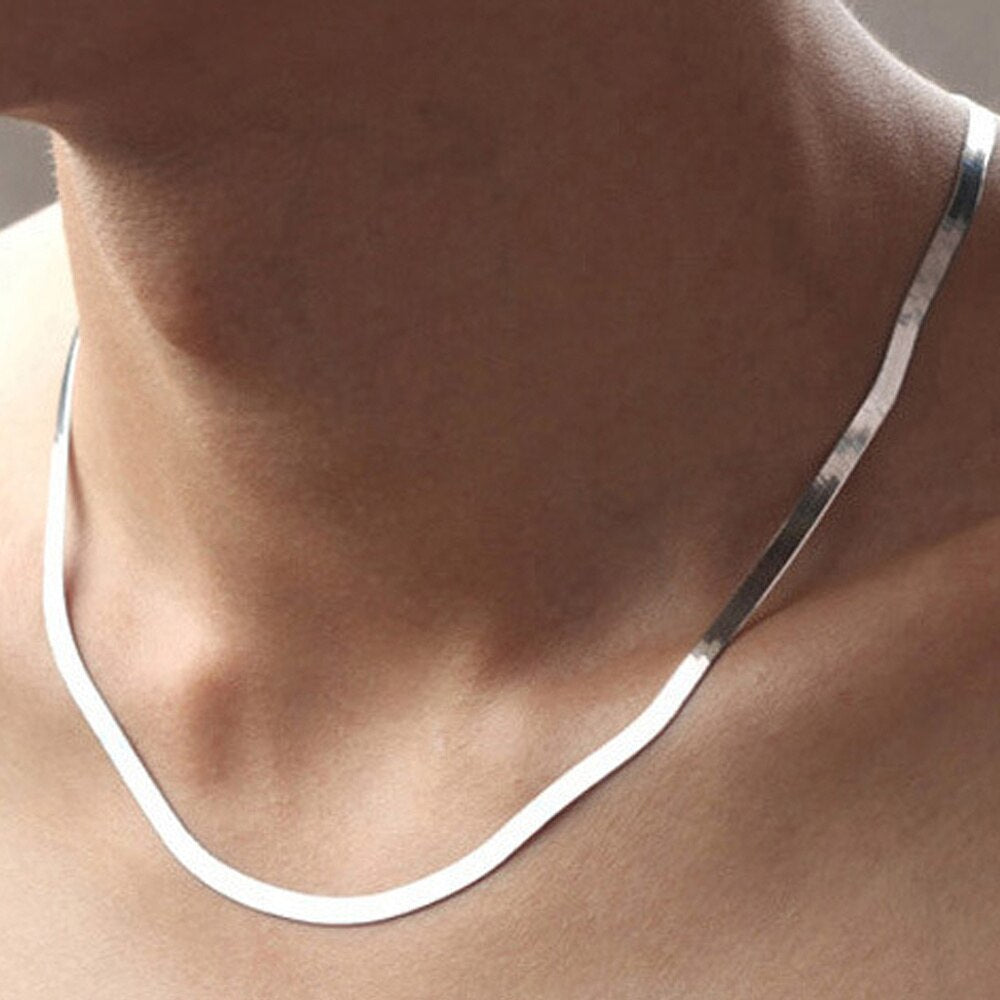 New 925 Sterling Silver Necklace 4Mm Blade Chain Snake Bone Necklace 45Cm/50Cm/60Cm Necklace Jewelry Gift