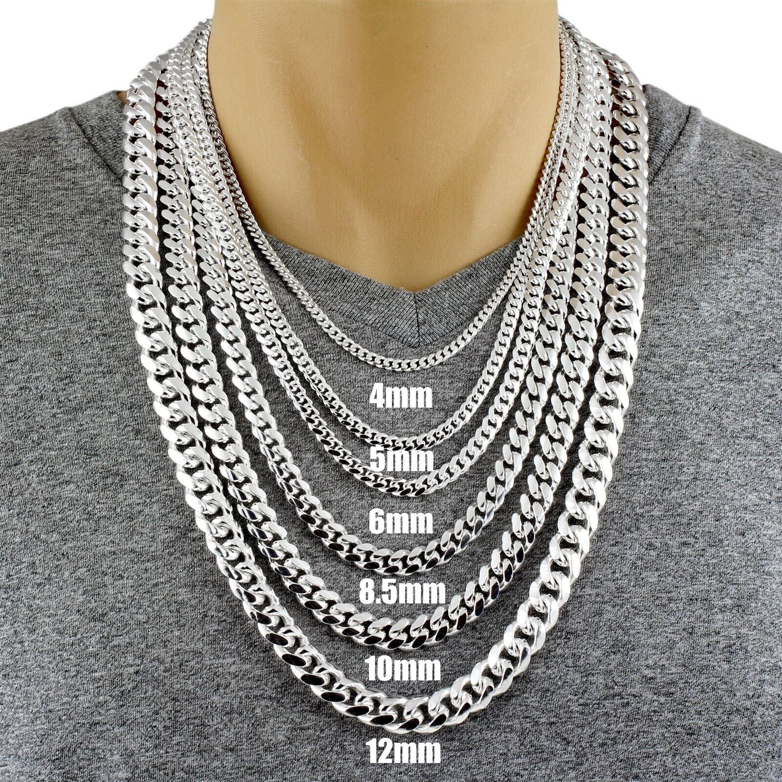 Guaranteed 925 Sterling Silver Miami Cuban Chain Necklace Men'S Jewelry