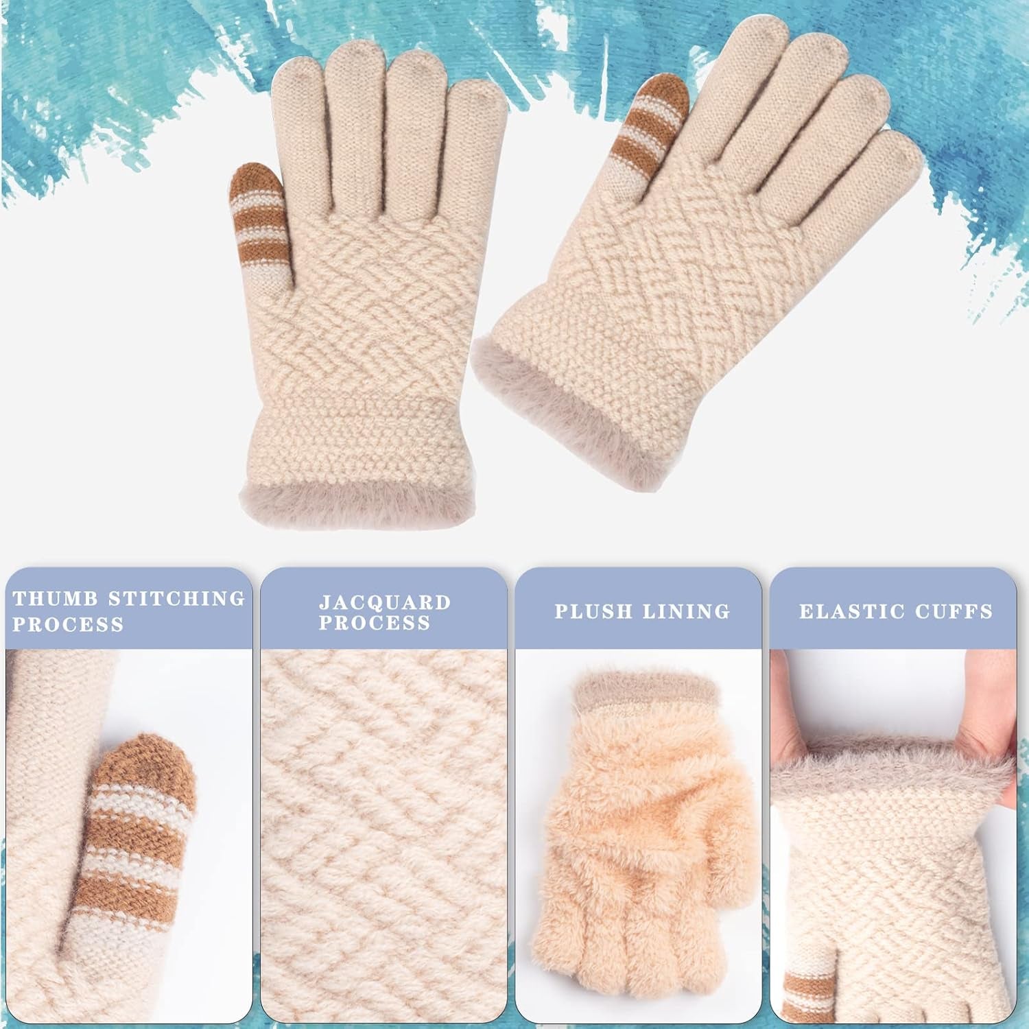 Winter Gloves for Boys Girls - Kids Warm Knit Thermal Cable Knitted Gloves Wool Fleece Lined Mittens for Cold Weather