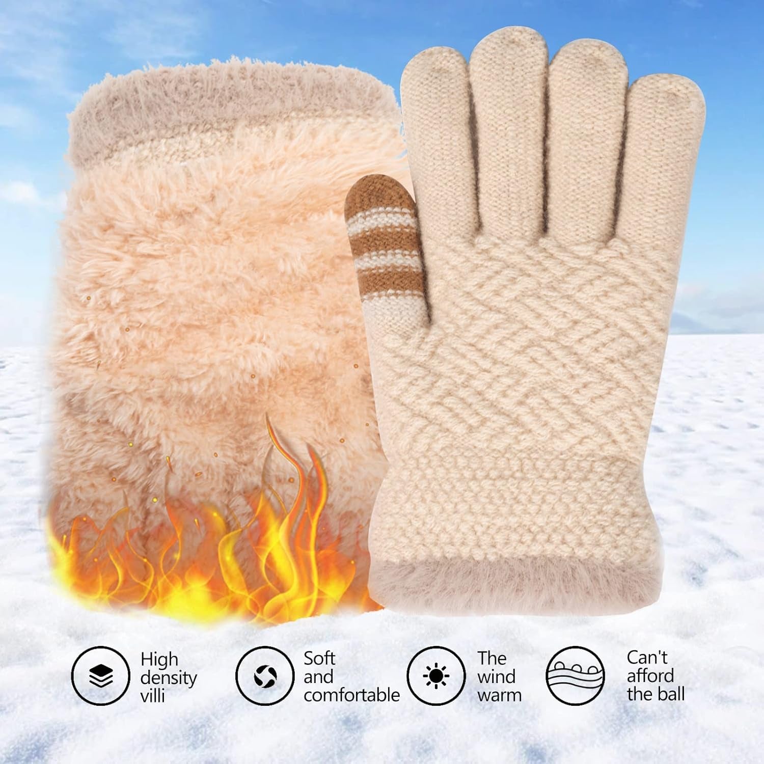 Winter Gloves for Boys Girls - Kids Warm Knit Thermal Cable Knitted Gloves Wool Fleece Lined Mittens for Cold Weather