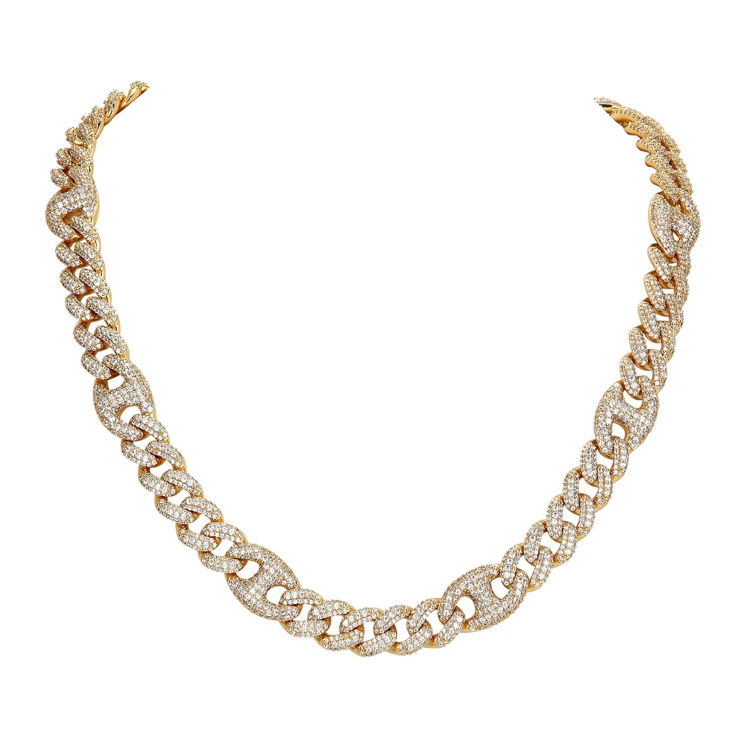 12MM Designer Miami Cuban Chain 14K Gold Finish Bling Necklace