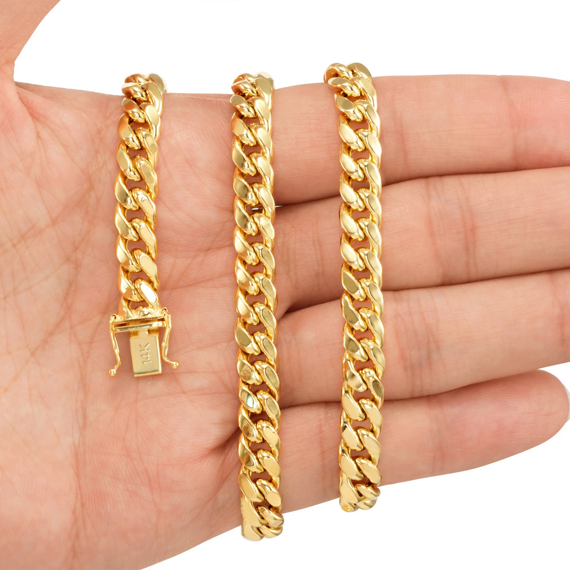 14K Yellow Gold 7.5Mm Miami Cuban Link Chain Necklace, Mens Womens Jewelry Box Clasp 16" - 30"