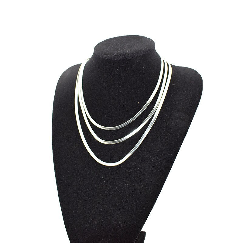 New 925 Sterling Silver Necklace 4Mm Blade Chain Snake Bone Necklace 45Cm/50Cm/60Cm Necklace Jewelry Gift