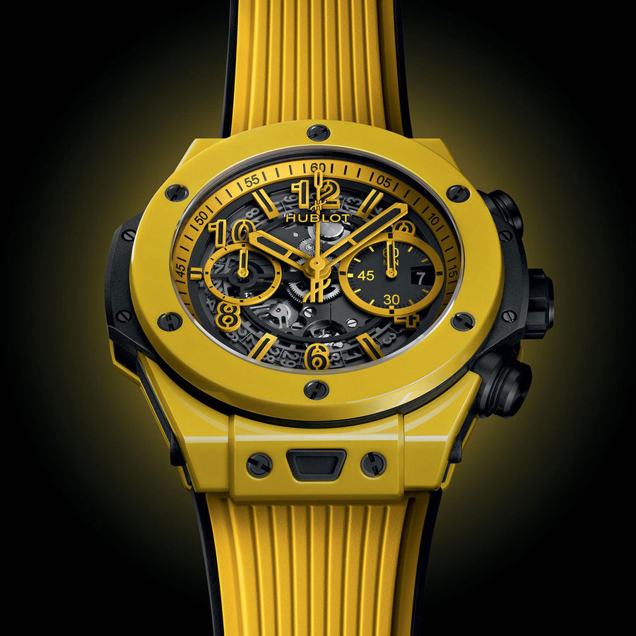 Unworn Big Bang Unico Yellow Magic 44, 421.CY.471Y.RX, box and papers