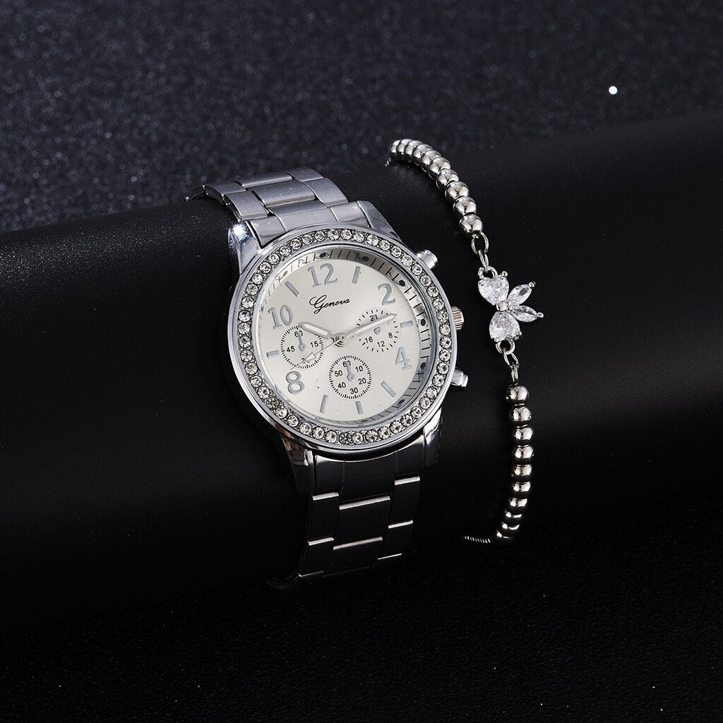 Diamond Women Luxury Brand Watch Rhinestone Elegant Ladies Watches Gold Clock 3 Eyes Wrist Watches for Women Relogio Feminino