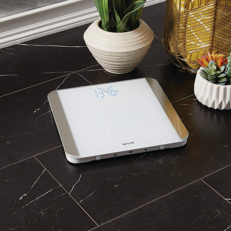 Glass Digital Bathroom Scale with Motion and Light Sensors, White
