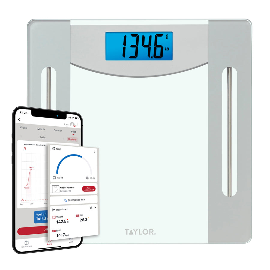Taylor Smart Weight Tracking Scale with Precision Hub App, Clear