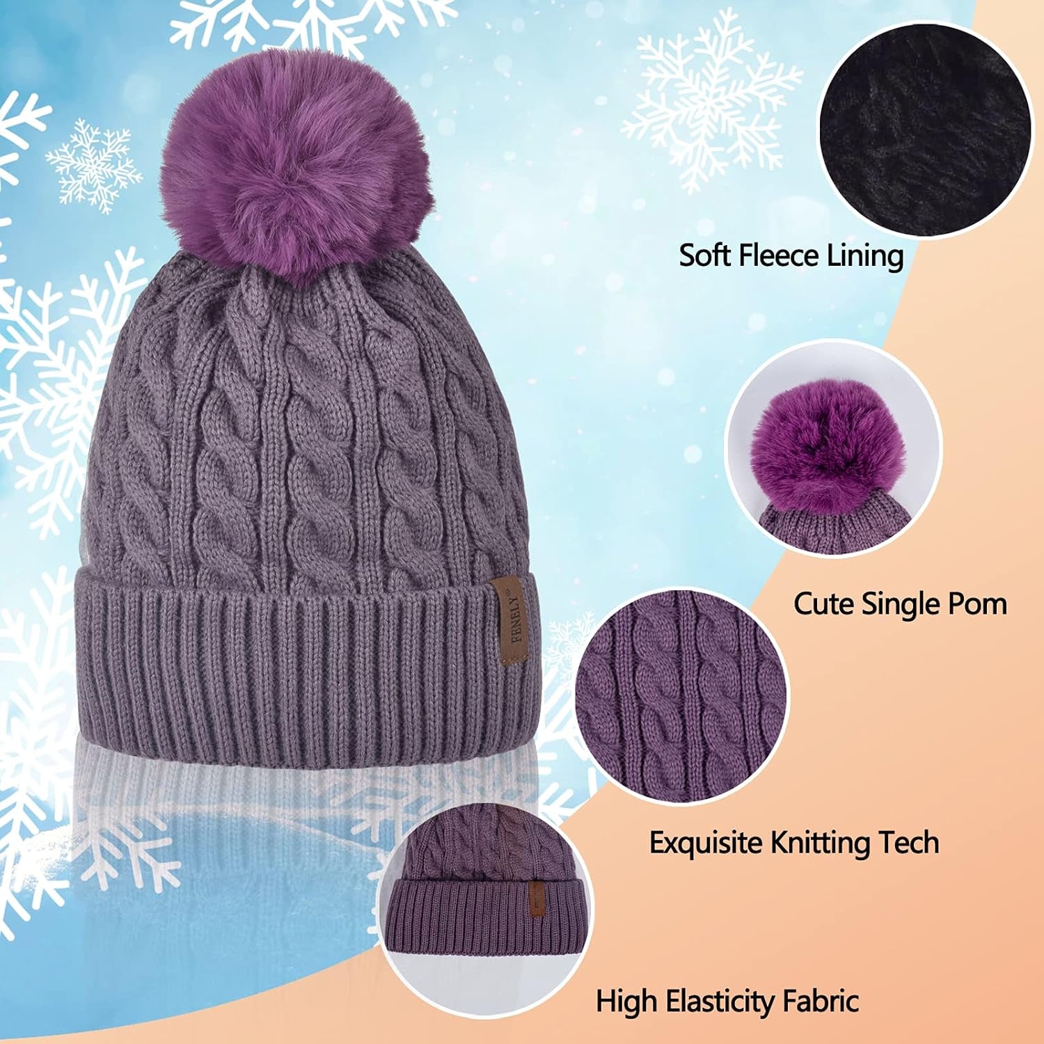 3Pcs Winter Women Beanie Hat Scarf and Touch Screen Gloves Sets Girls Classic Knit Warm Chunky Fleece Lined Cable Cap