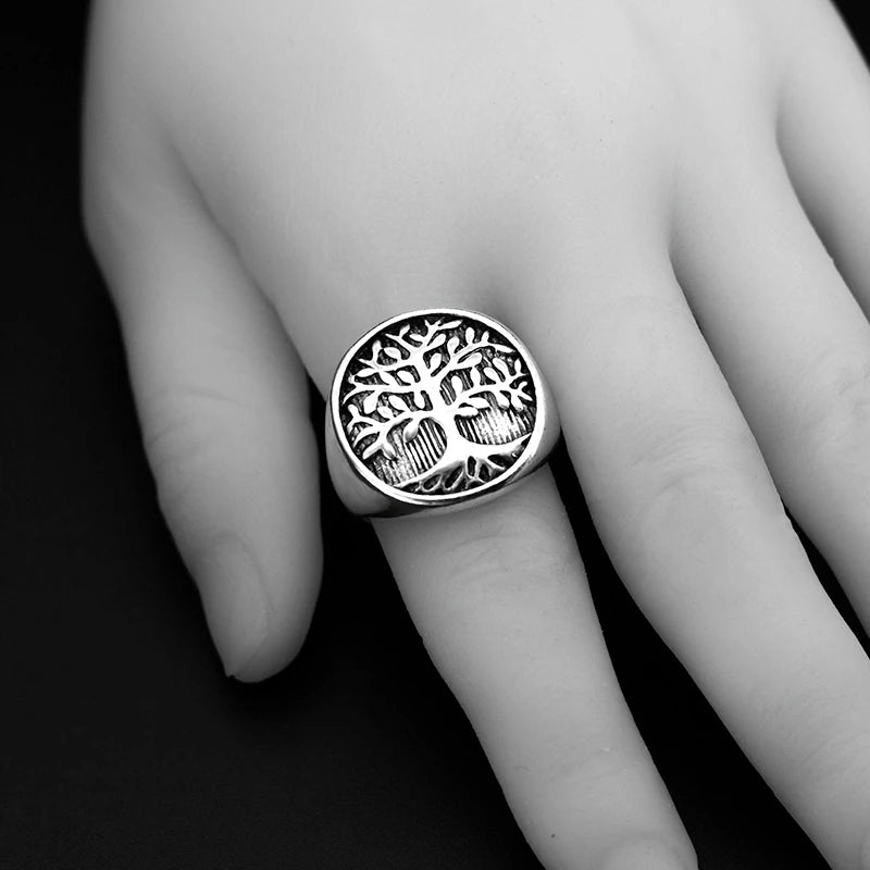 Vintage Tree Rings for Men Punk Tree of Life Ring Lucky Tree Life Men Ring Punk Rock Male Jewelry