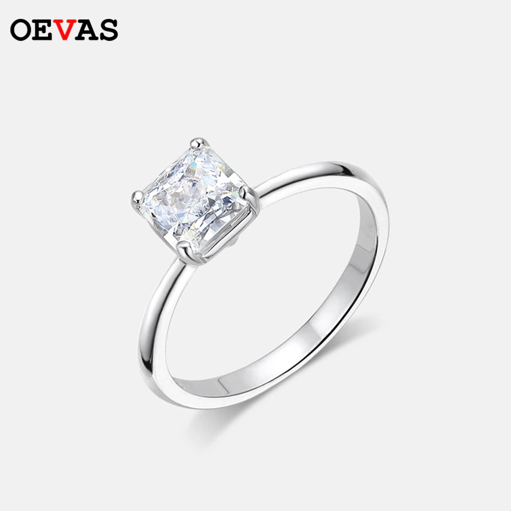 OEVAS 100% 925 Sterling Silver Sparkling Square High Carbon Diamond  Engagement Wedding Fine Jewelry Gifts