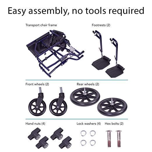 Carex Folding Transport Wheelchair with Foot Rests - 19 inch Seat
