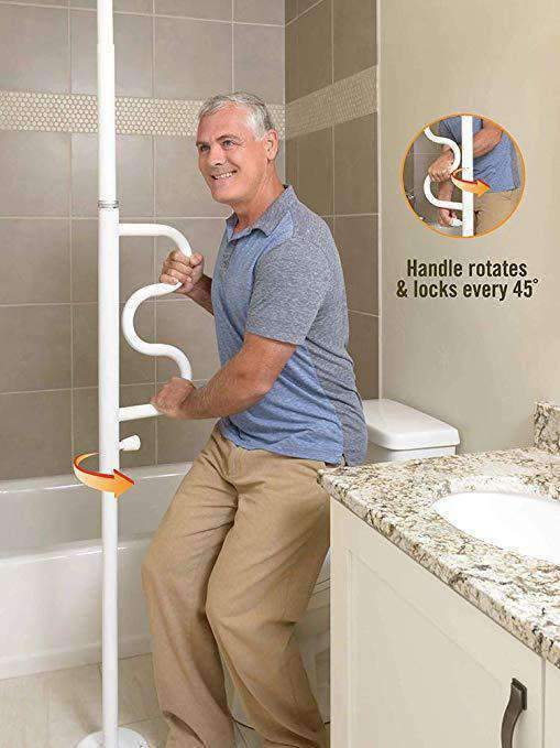 Stander Security Pole & Curve Grab Bar - Elderly Tension Mounted Transfer Pole & Bathroom Assist Grab Bar