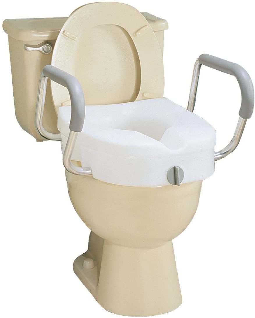 Carex E-Z Lock Raised Toilet Seat with Armrests - 5 Inch Riser