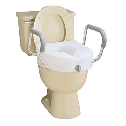 Carex E-Z Lock Raised Toilet Seat with Handles - 5 Inch Toilet Seat Riser with Arms