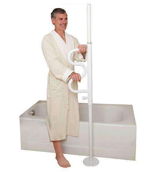 Stander Security Pole & Curve Grab Bar - Elderly Tension Mounted Transfer Pole & Bathroom Assist Grab Bar