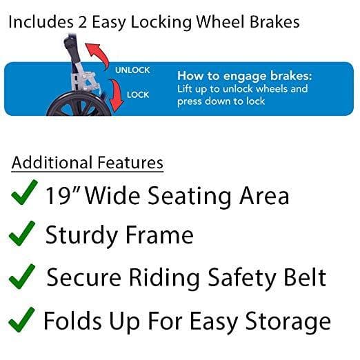 Carex Folding Transport Wheelchair with Foot Rests - 19 inch Seat
