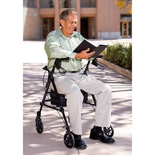Carex Step 'N Rest Aluminum Folding Rollator Walker with Seat, Storage, & Backrest