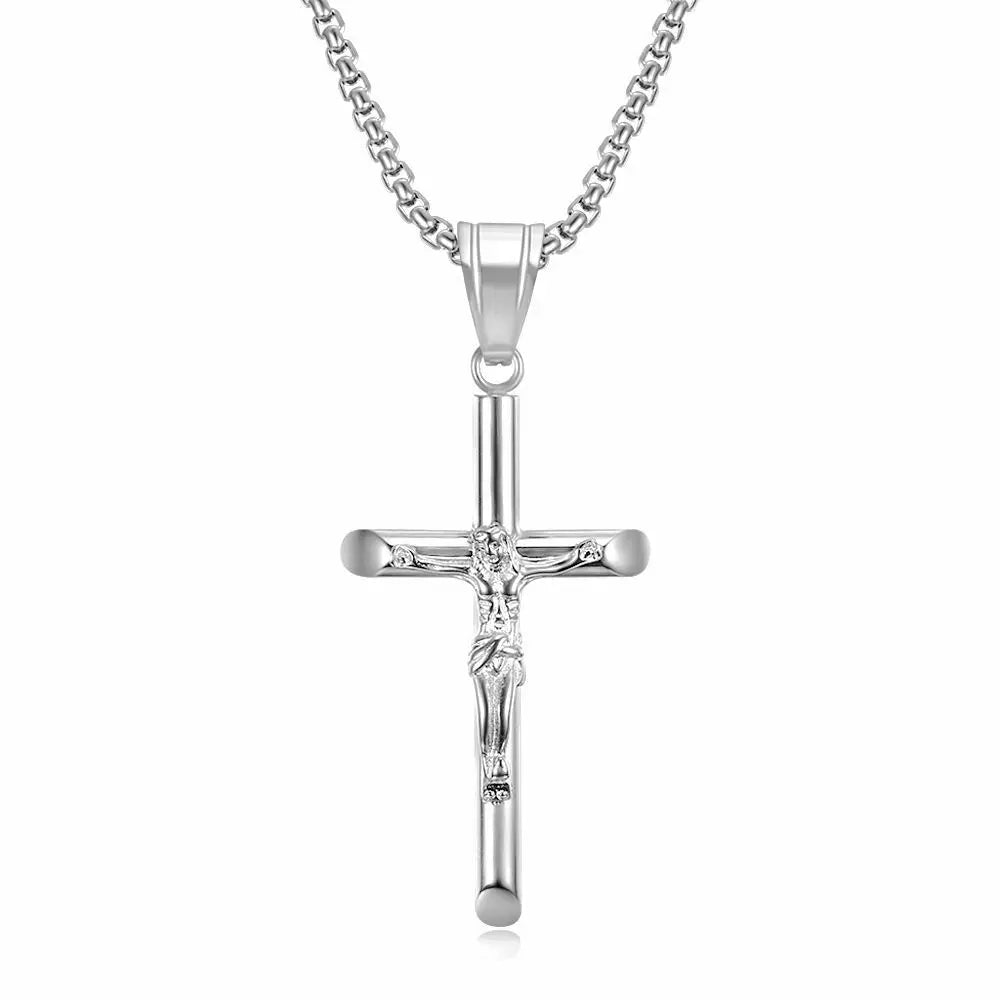 Stainless Steel Titanium God Jesus Cross Hip Hop Pendant Collar Chains Necklace for Men Women Boyfriends Gift Jewelry