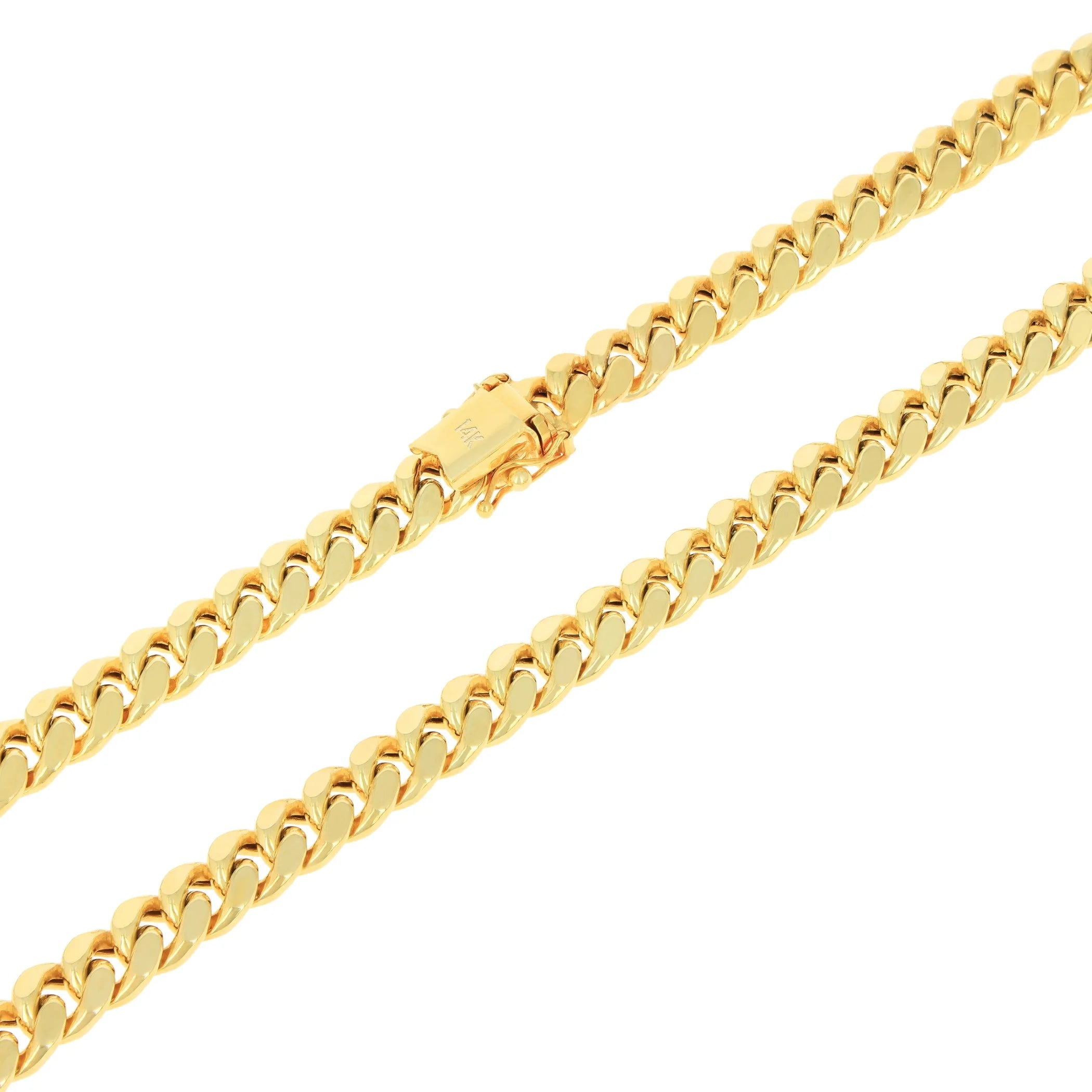 14K Yellow Gold 7.5Mm Miami Cuban Link Chain Necklace, Mens Womens Jewelry Box Clasp 16" - 30"