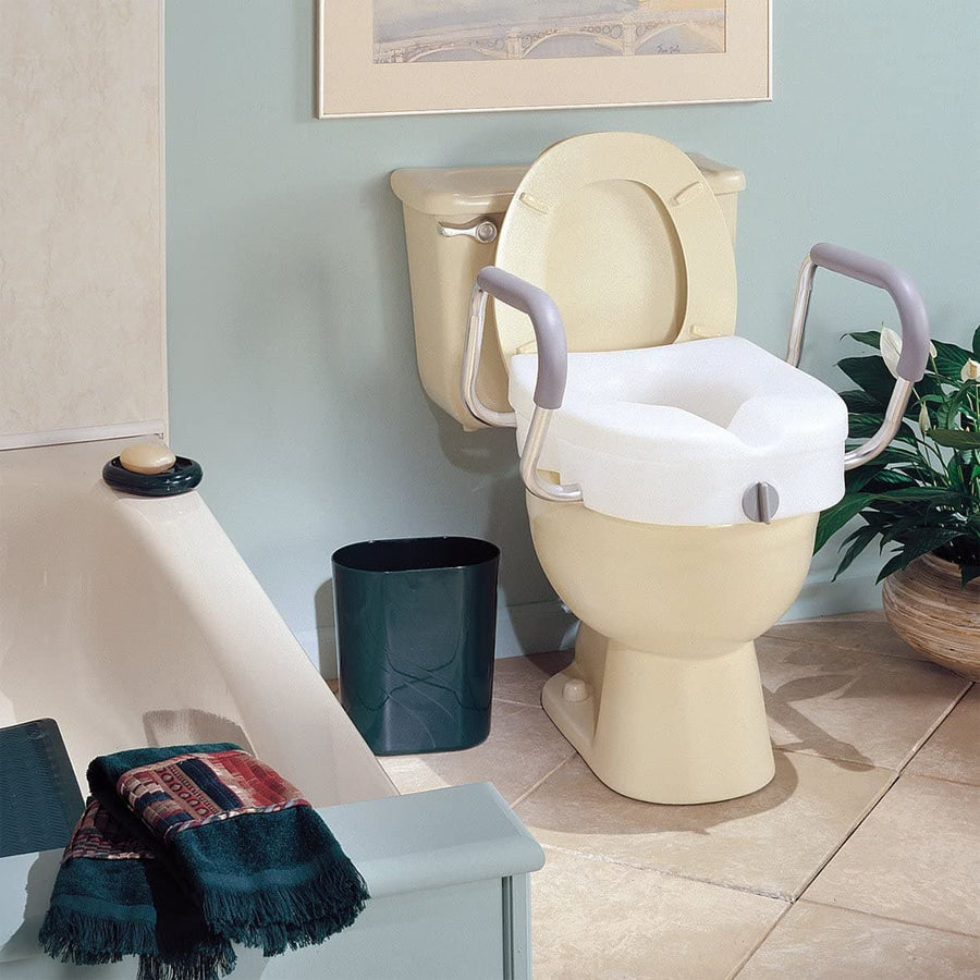 Carex E-Z Lock Raised Toilet Seat with Armrests - 5 Inch Riser