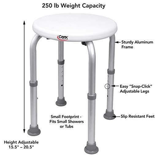 Carex Compact Shower Stool - Adjustable Height Bath Stool and Shower Seat