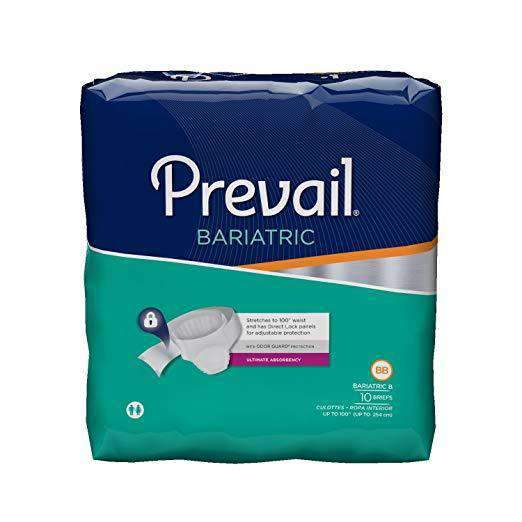 Prevail Unisex Bariatric Incontinence Adult Briefs with Breathable Zones