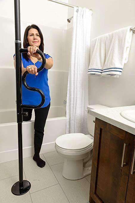 Stander Security Pole & Curve Grab Bar - Elderly Tension Mounted Transfer Pole & Bathroom Assist Grab Bar