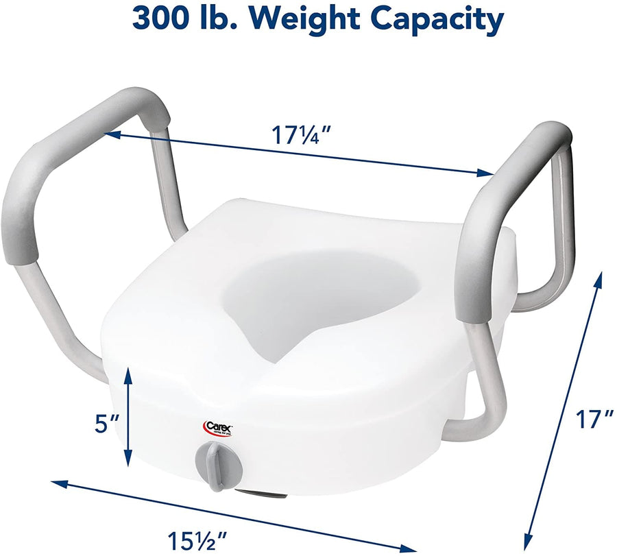 Carex E-Z Lock Raised Toilet Seat with Armrests - 5 Inch Riser