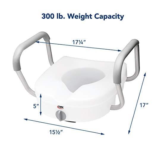 Carex E-Z Lock Raised Toilet Seat with Handles - 5 Inch Toilet Seat Riser with Arms