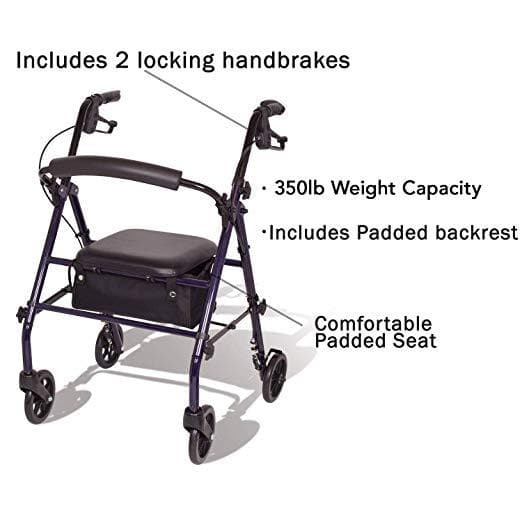 Carex Steel Rollator Rolling Walker with Seat and Back Support