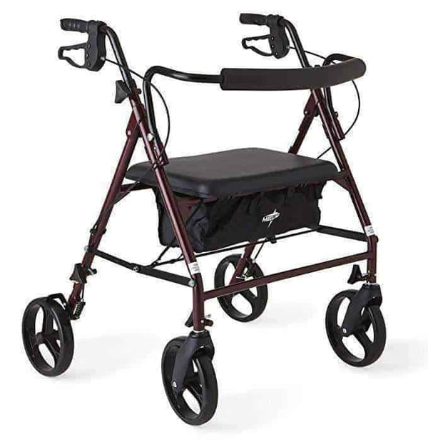 Medline Heavy Duty Bariatric Mobility Rollator with 8” Deluxe Wheels - Burgundy