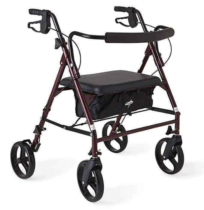 Medline Heavy Duty Bariatric Mobility Rollator with 8” Deluxe Wheels - Burgundy