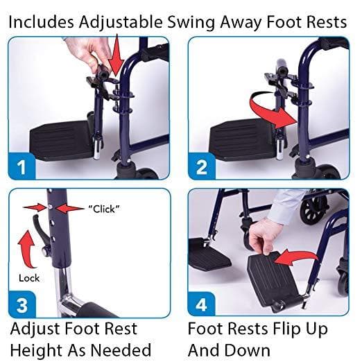 Carex Folding Transport Wheelchair with Foot Rests - 19 inch Seat